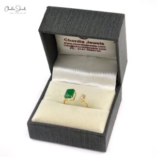 Pure 14k Yellow Gold Open Cuff Ring in 9x7mm Emerald Gemstone And Diamond Bridal Ring