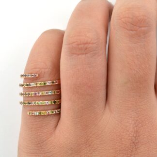 Rainbow Swirl Ring In 14k Rose Gold Multi Color Tourmaline 1.5mm Gemstone Rings For Her