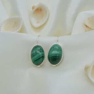 Natural Malachite Wire Earrings In 925 Sterling Silver Oval Gemstone Jewelry For Women