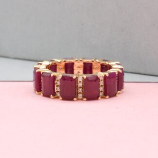 Dainty Ruby and Diamond Eternity Band Stackable 14k Gold Ring