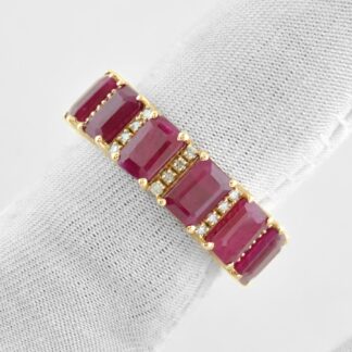Dainty Ruby and Diamond Eternity Band Stackable 14k Gold Ring