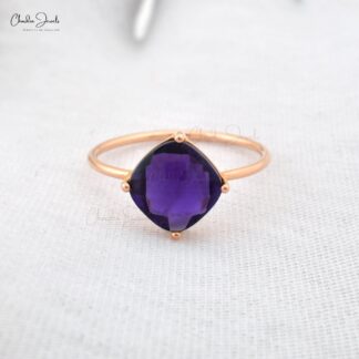 Cushion Cut Minimal Ring With 2.4 Ct Amethyst 14k Rose Gold Engagement Solitaire Rings