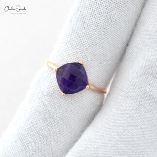 Cushion Cut Minimal Ring With 2.4 Ct Amethyst 14k Rose Gold Engagement Solitaire Rings
