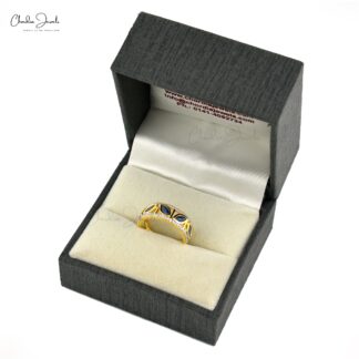 Art Deco Marquise Cut Ring with 0.2 Ct Blue Sapphire And Diamond Rings In 14k Yellow Gold