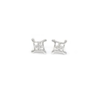 Cluster Basic Stud With 0.14 Ct Small Diamond 14k Real White Gold 4 Stone Earrings