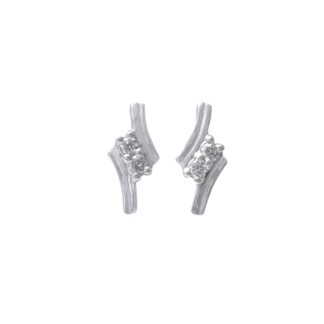 Two Stone Round Cut Stud With 1.9mm White Diamond Hallmarked Earrings In 14k White Gold