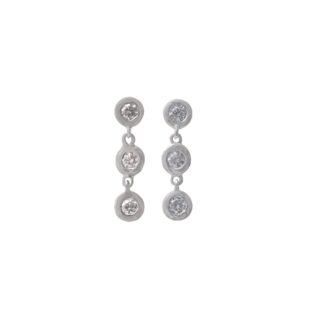 Trilogy Dangle Earring With 0.24 Ct Diamond Minimalist Earrings In 14k Real White Gold