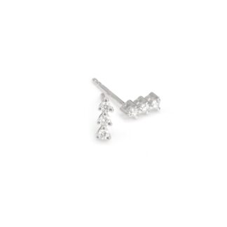 Triple Diamond Studs Earring In Pure 14k White Gold 3 Stone Hallmarked Jewelry For Her