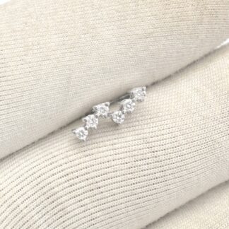 Triple Diamond Studs Earring In Pure 14k White Gold 3 Stone Hallmarked Jewelry For Her