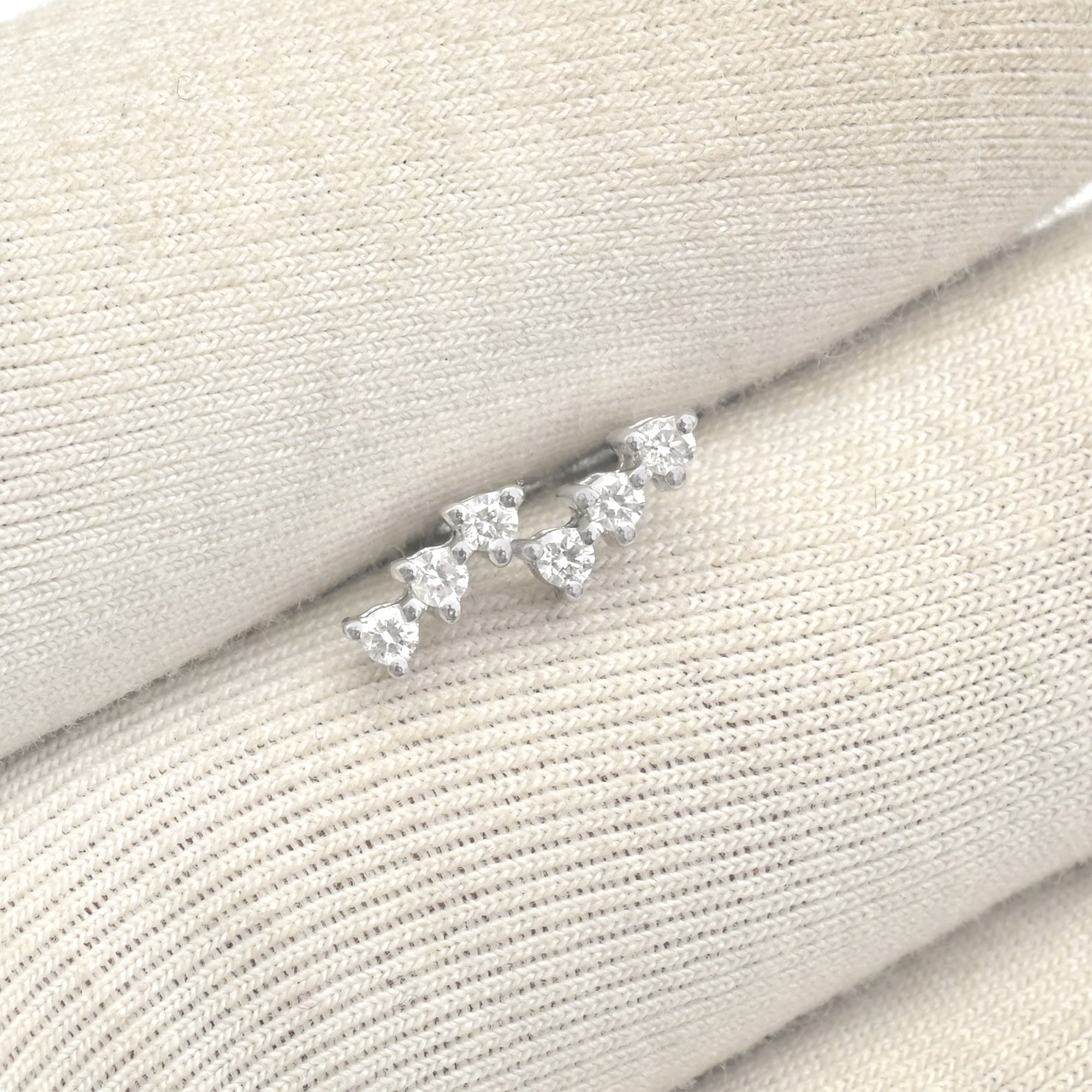 Triple Diamond Studs Earring In Pure 14k White Gold 3 Stone Hallmarked Jewelry For Her