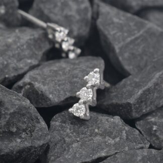 Triple Diamond Studs Earring In Pure 14k White Gold 3 Stone Hallmarked Jewelry For Her