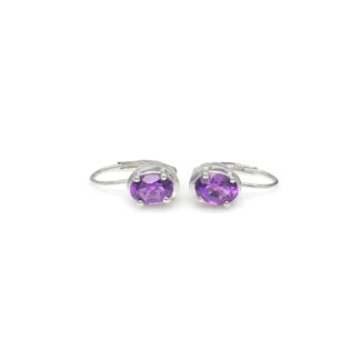 Pure 14k White Gold Solitaire Earring With 7x5mm Amethyst Gemstone Lever Back Earrings