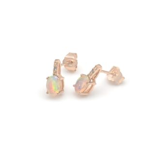 Natural Fire Opal Solitaire Earrings In 14k Solid Rose Gold Diamond Hallmarked Jewelry