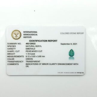 Pear Faceted Cut Emerald 1.20 Carat Loose Gemstone Supplier, 1 Piece