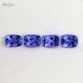 High Quality 3.49 Carats Tanzanite Cushion Cut Semi Precious Gemstone, 4 Piece