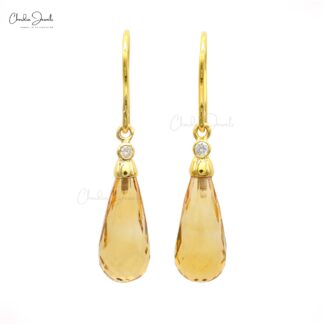 Dangle Hook Earring In 14k Yellow Gold Citrine 10.30 Ct Gemstone Diamond Wedding Earrings