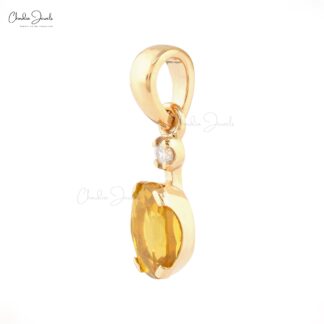 Diamond Accented Pendant In 14k Solid Gold With 7x5mm Yellow Sapphire Two Stone Pendant For Gf