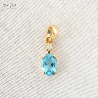 Solid 14k Gold Dual Stone Pendant With 2 Ct Swiss Blue Topaz And Diamond Wedding Necklace