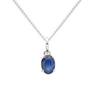 Oval Cut Solitaire Pendant With 7x5mm Blue Sapphire Prong Set In 14k White Gold Necklaces