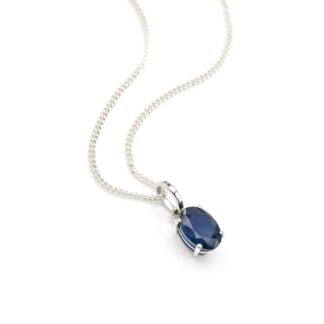 Oval Cut Solitaire Pendant With 7x5mm Blue Sapphire Prong Set In 14k White Gold Necklaces