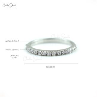 G-H Diamond Stackable Band in Real 14k White Gold Half Eternity Promise Ring