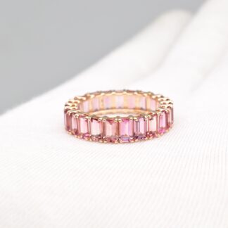 Octagon Stackable Ring In 5x3mm Pink Tourmaline 14k Rose Gold Eternity Ring Size US9