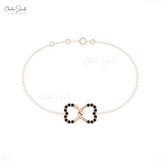 Infinity Heart Chain Bracelet In Pure 14k Gold Black Diamond 0.18 Ct Round Cut Bracelets