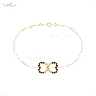 Infinity Heart Chain Bracelet In Pure 14k Gold Black Diamond 0.18 Ct Round Cut Bracelets