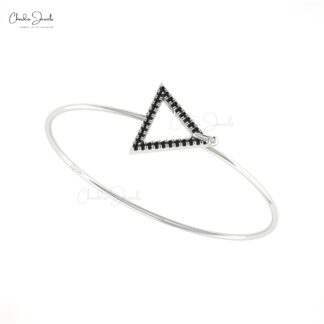 AAA Black Diamond Triangle Hook Bangle In Real 14k Gold Hallmarked Jewelry For Women