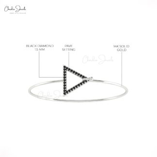 AAA Black Diamond Triangle Hook Bangle In Real 14k Gold Hallmarked Jewelry For Women