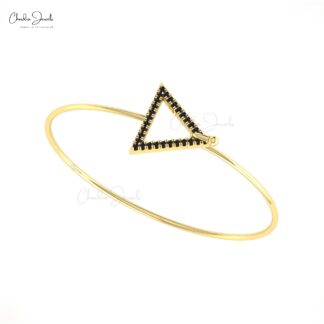 AAA Black Diamond Triangle Hook Bangle In Real 14k Gold Hallmarked Jewelry For Women