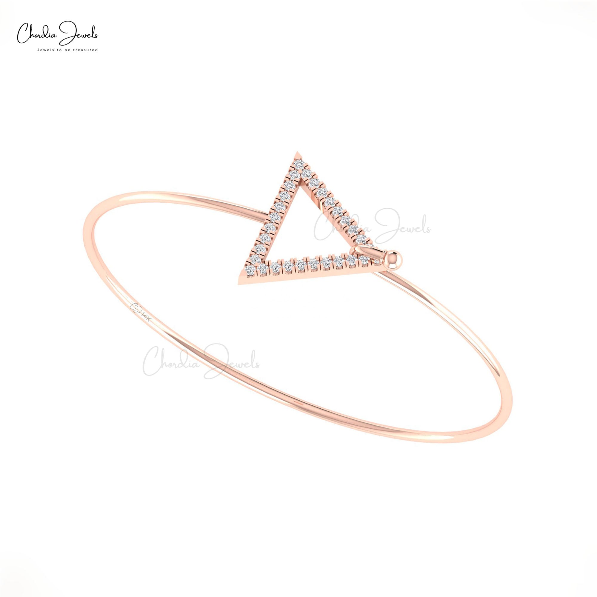 Triangle Hook Arm Band With 1.5mm G-H Diamond Pave Set In 14k Solid Gold Bracelet