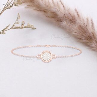 Genuine White Diamond Disc Bracelet With 14k Real Gold Thin Chain Women Bracelets