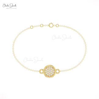 Genuine White Diamond Disc Bracelet With 14k Real Gold Thin Chain Women Bracelets