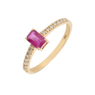 Octagon Gemstone Ring In 18k Yellow Gold Burma Ruby And Dainty Diamond Women Rings