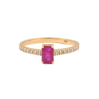 Octagon Gemstone Ring In 18k Yellow Gold Burma Ruby And Dainty Diamond Women Rings