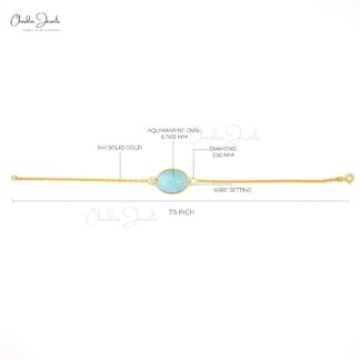 Statement Chain Bracelet In 14k Real Yellow Gold Aquamarine And Diamond 3 Stone Bracelets