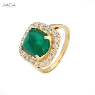 Halo Engagement Ring With 9.5mm Emerald Gemstone And Diamond 14k Yellow Gold Ring Size US7