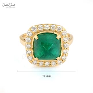 Halo Engagement Ring With 9.5mm Emerald Gemstone And Diamond 14k Yellow Gold Ring Size US7
