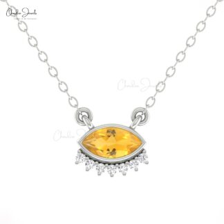 Marquise Citrine Dainty Necklace With Diamond Prong Set In 14k Solid Gold Fine Jewelry