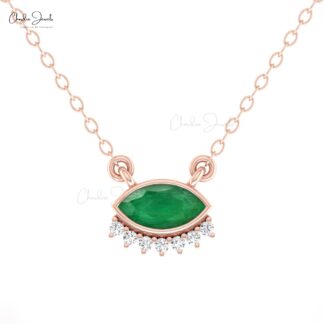Marquise Floating Necklace In 14k Real Gold Emerald And Diamond Dainty Chain Necklaces