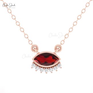 Natural Red Garnet Dainty Necklace With Floating Diamond 14k Real Gold Bridal Necklaces