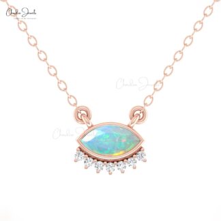 Gemstone Floating Necklace In 14k Real Gold Fire Opal And Diamond Dainty Chain Necklaces