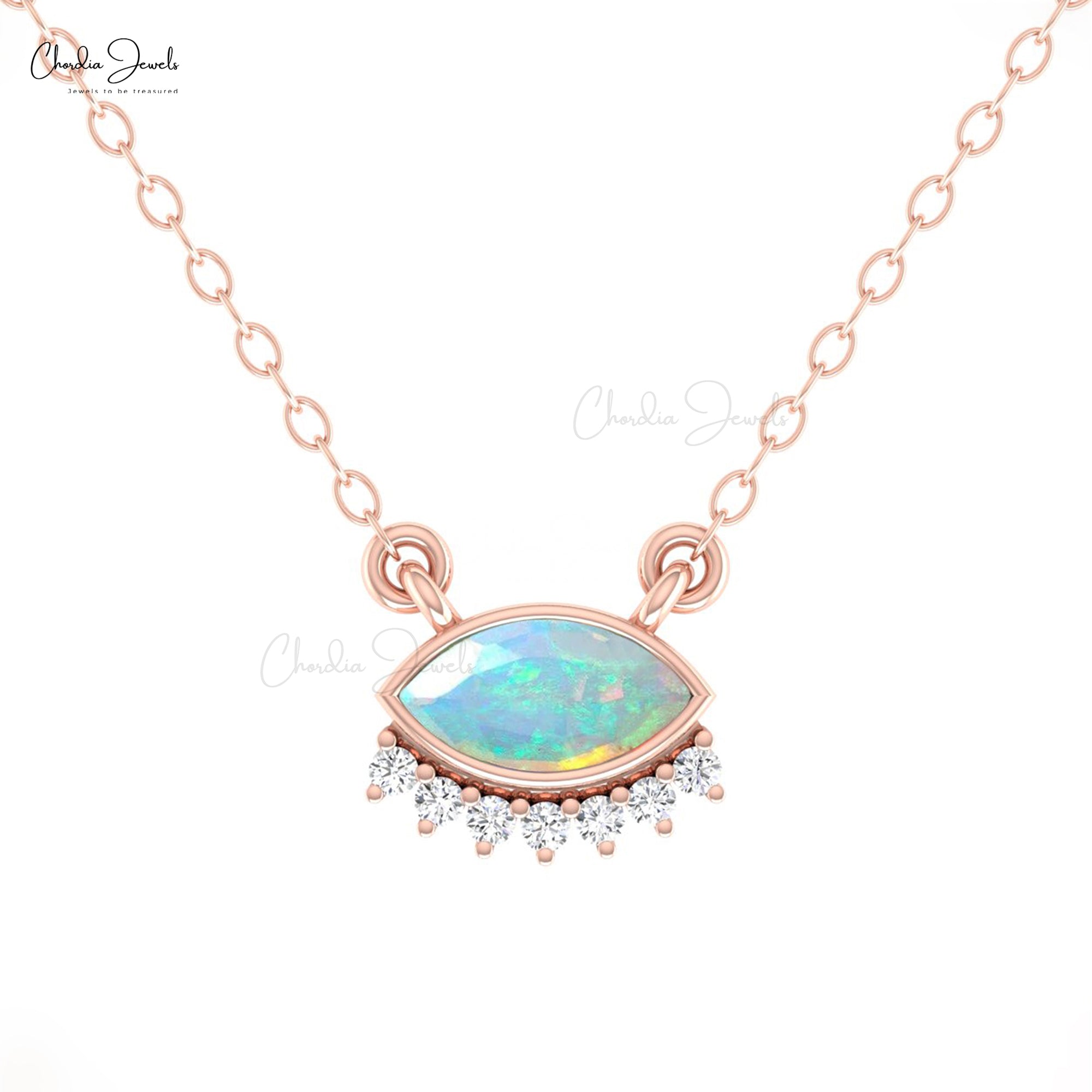 Gemstone Floating Necklace In 14k Real Gold Fire Opal And Diamond Dainty Chain Necklaces