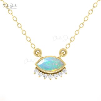 Gemstone Floating Necklace In 14k Real Gold Fire Opal And Diamond Dainty Chain Necklaces