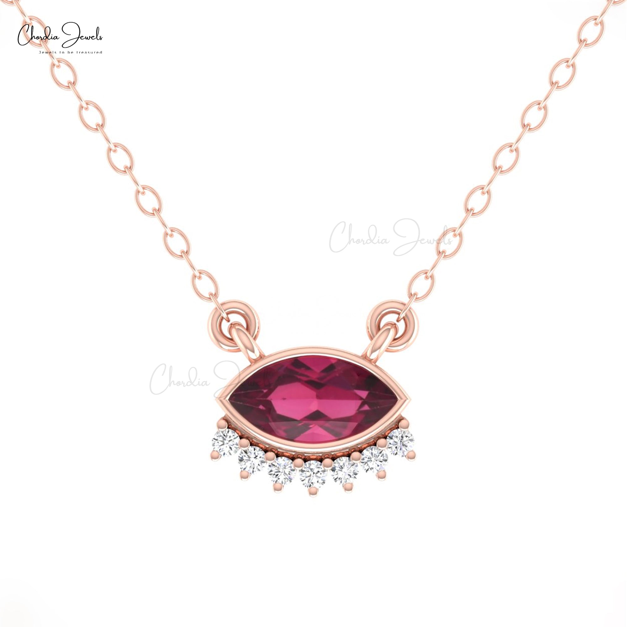 Dainty Diamond Evil Eye Necklace With 0.35 Ctw Rhodolite Garnet 14k Pure Gold Fine Jewelry