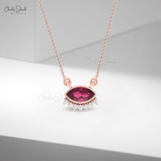 Dainty Diamond Evil Eye Necklace With 0.35 Ctw Rhodolite Garnet 14k Pure Gold Fine Jewelry