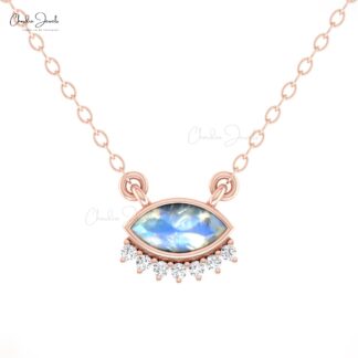 Genuine Moonstone Floating Necklace With Diamond Accents In 14k Solid Gold Necklaces