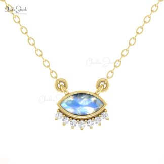 Genuine Moonstone Floating Necklace With Diamond Accents In 14k Solid Gold Necklaces