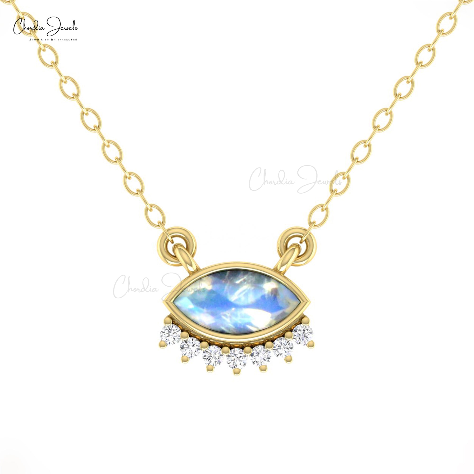 Genuine Moonstone Floating Necklace With Diamond Accents In 14k Solid Gold Necklaces